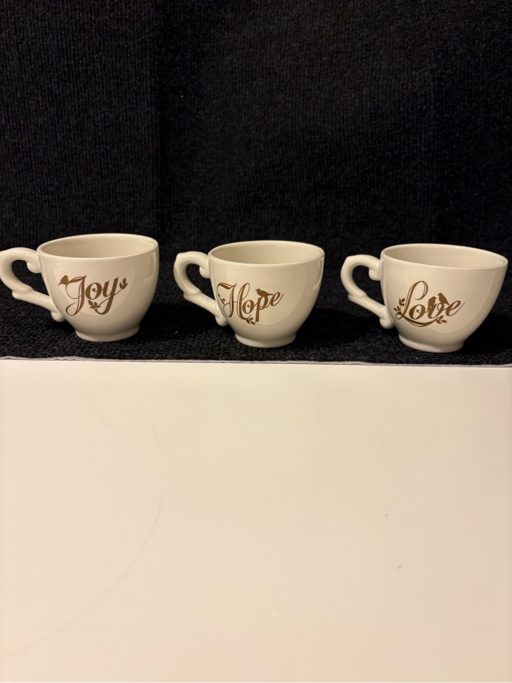 Cracker Barrel White Ceramic Espresso Cups with Gold Script